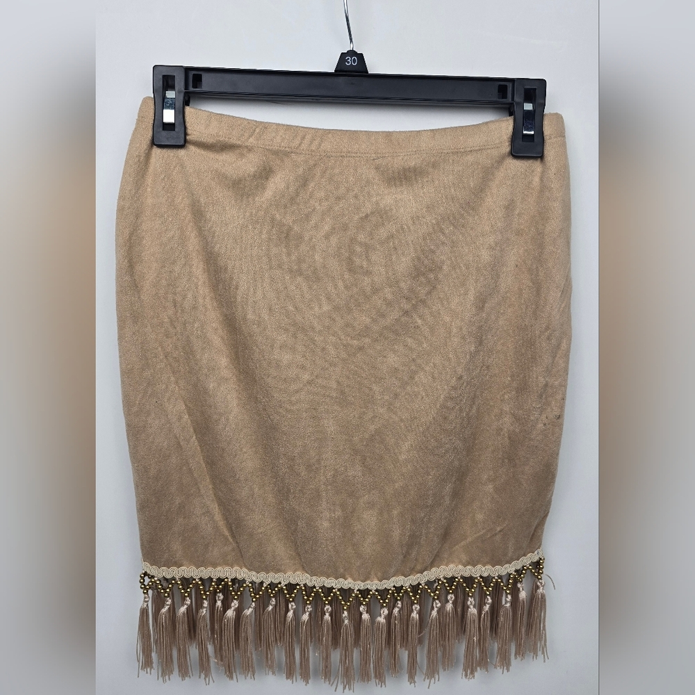 Bear Dance Women's Fringed Mid Length Western Style Skirt Size Medium Beige NWT